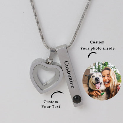 Ash Necklace With Hidden Photo and Custom Text For Memorials