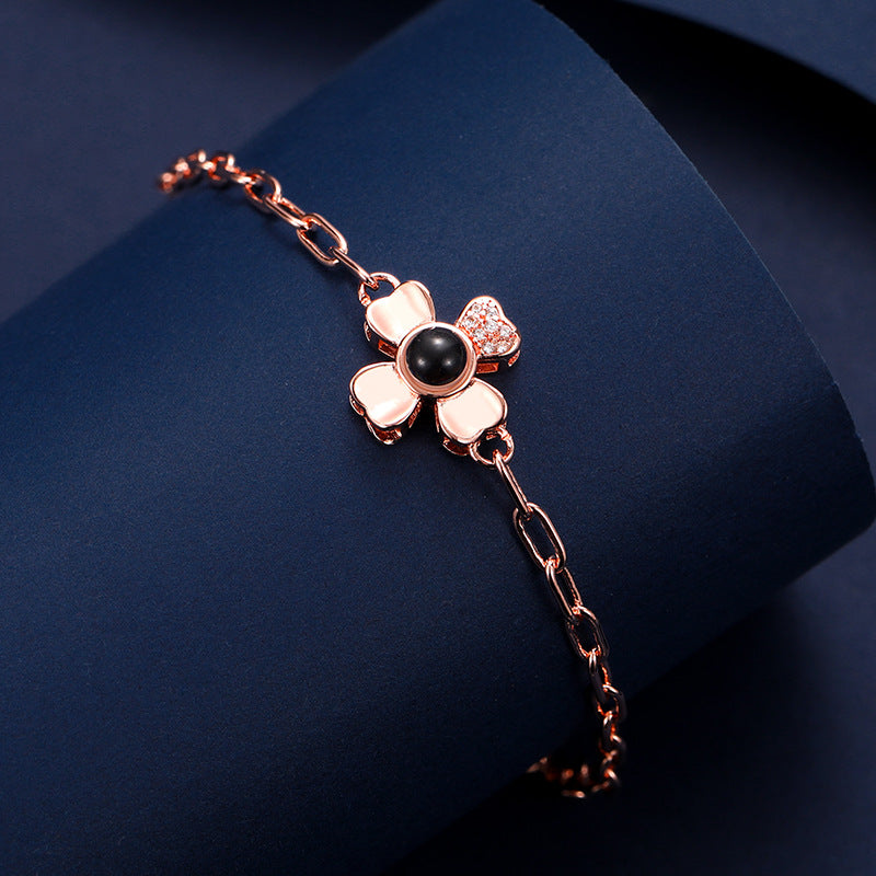 Personalized Four Leaf Clover Bracelet With Photo Inside