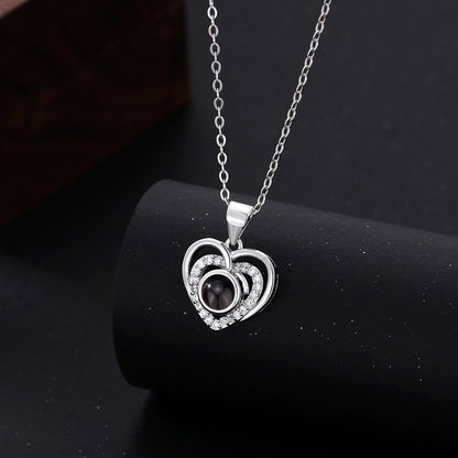 Custom Double Heart Necklace With Photo Inside