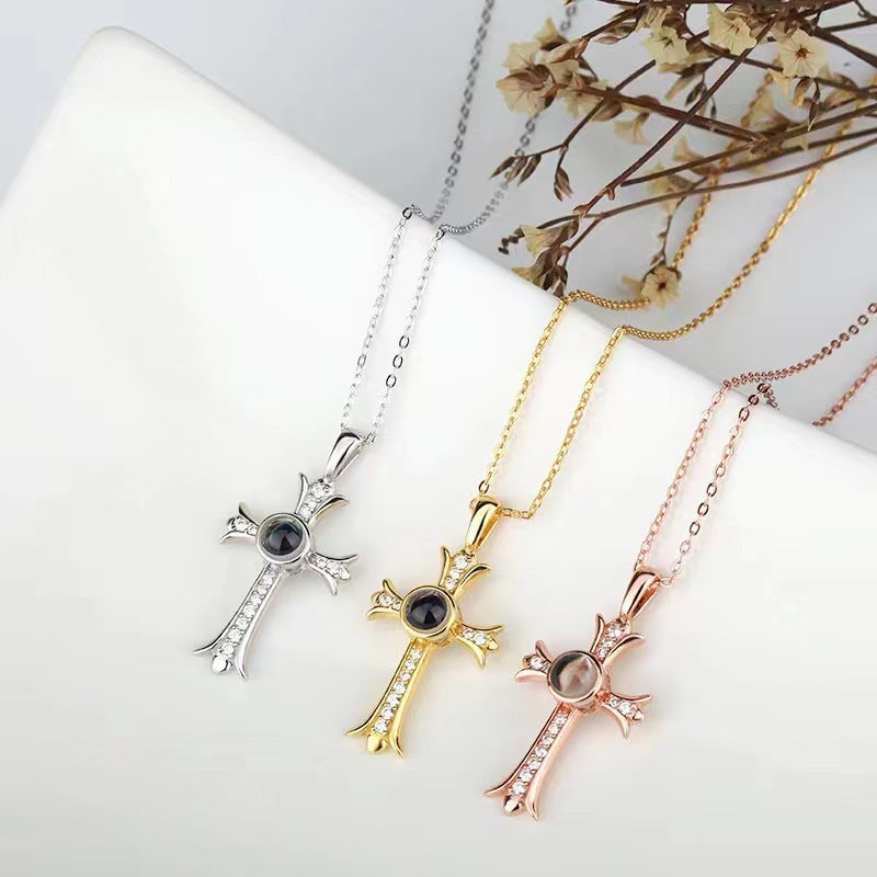 Sparkling Cross Photo Necklace Sentimental Gifts