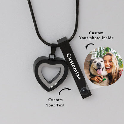 Ash Necklace With Hidden Photo and Custom Text For Memorials