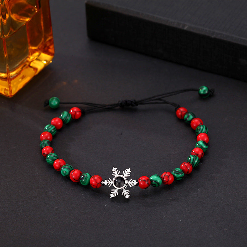 Personalized Snowflower Pendant Colorful Beads Bracelet Christmas Gift