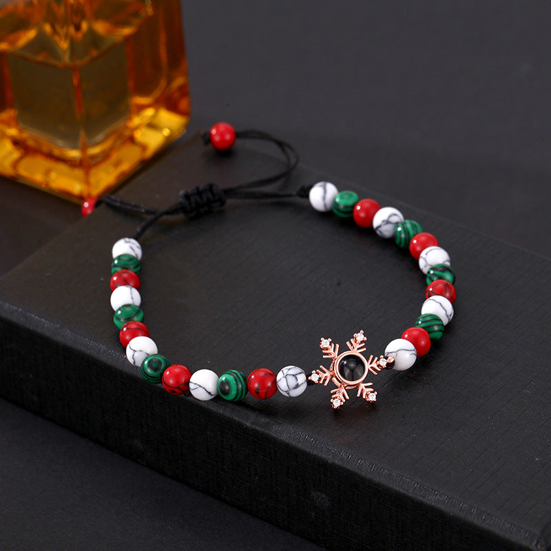 Personalized Snowflower Pendant Colorful Beads Bracelet Christmas Gift