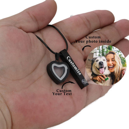 Ash Necklace With Hidden Photo and Custom Text For Memorials