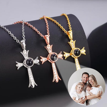 Sparkling Cross Photo Necklace Sentimental Gifts