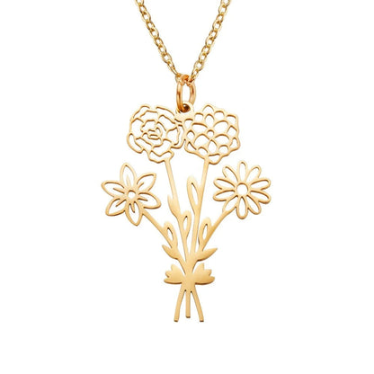 Personalisierte Halskette mit 2-6 Geburtsblumen
