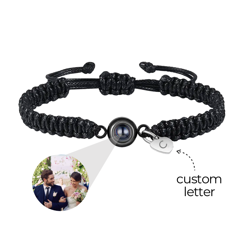 Personalized Braided Rope Memorial Photo Bracelet With Custom Initial