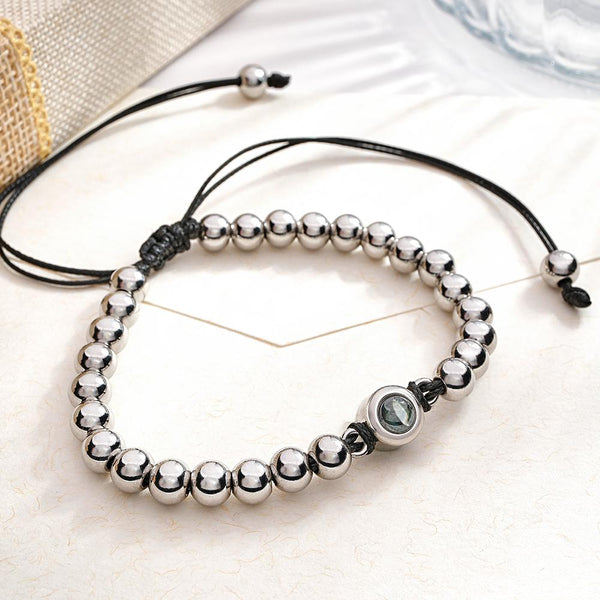 Circle Beads Adjustable Bracelet with Photo Inside