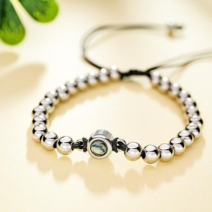 Circle Beads Adjustable Bracelet with Photo Inside