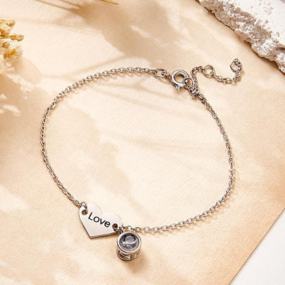 Photo Bracelet with Engraved Name Heart Charm