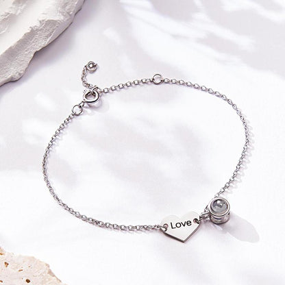 Photo Bracelet with Engraved Name Heart Charm