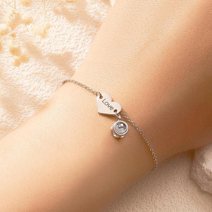 Photo Bracelet with Engraved Name Heart Charm