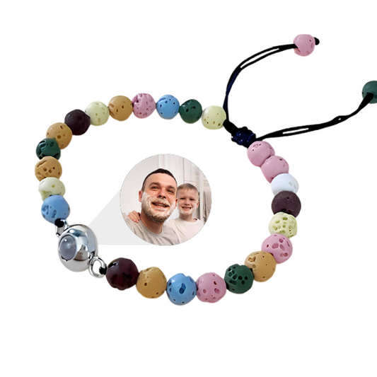 Custom Beaded Photo Bracelet Colorful Volcanic Stone