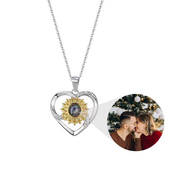 Eternal Sunflower Heart Necklace With Photo Inside