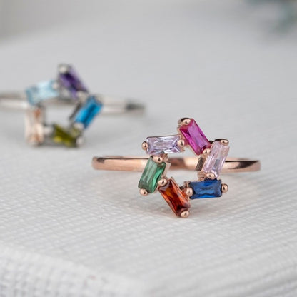 Customizable 3-6 Baguette Birthstone Ring