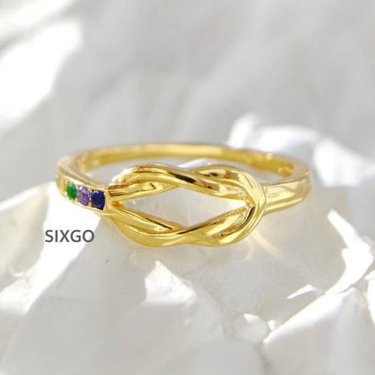 Personalized 1-6 Birthstones Knot Ring