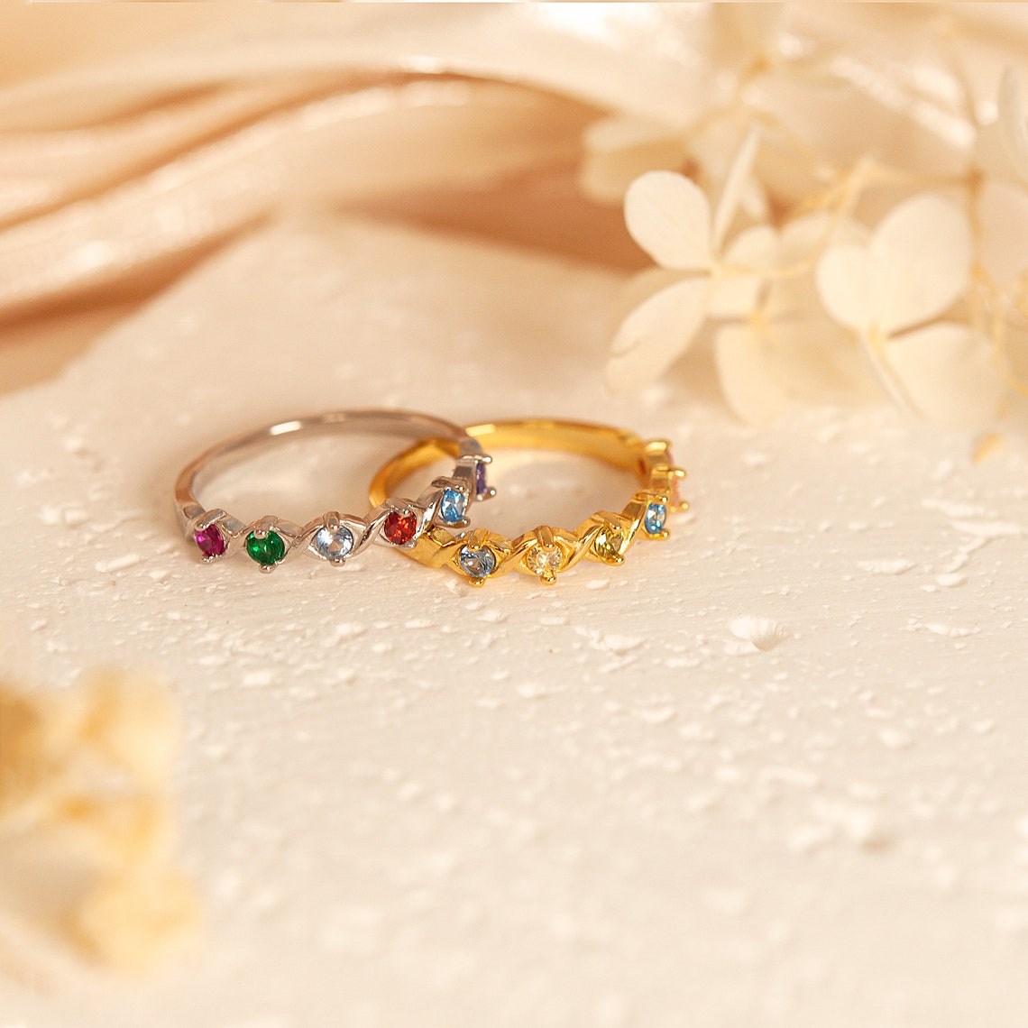 Custom Birthstones XOXO Ring With 1-6 Birthstones