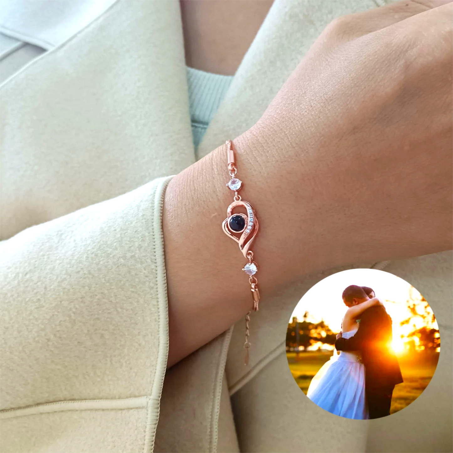 Custom Photo Bracelet Overlapped Hearts