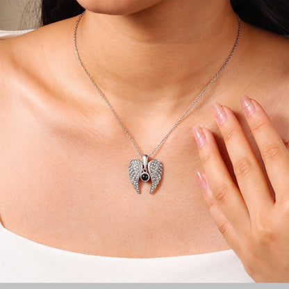 Angel Wings Necklace with Hidden Photo for Memorials