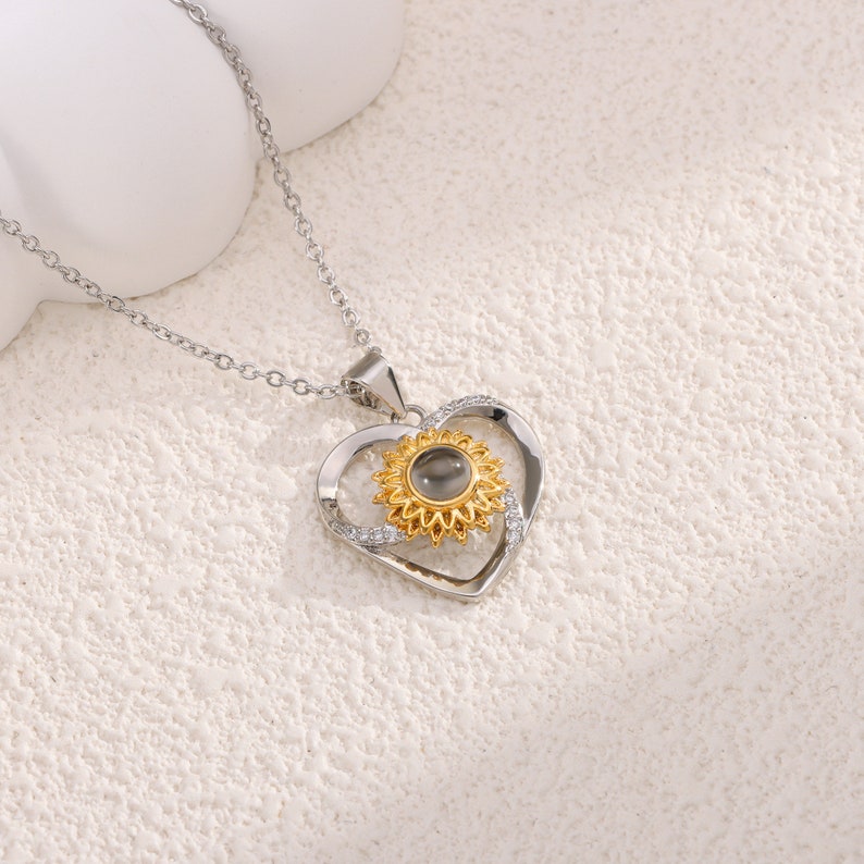 Eternal Sunflower Heart Necklace With Photo Inside