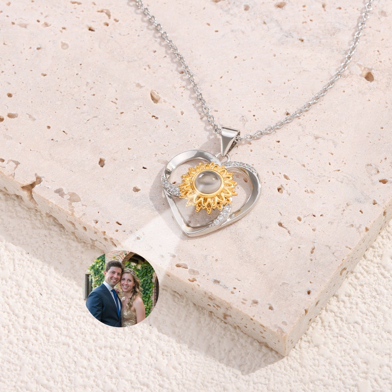 Eternal Sunflower Heart Necklace With Photo Inside