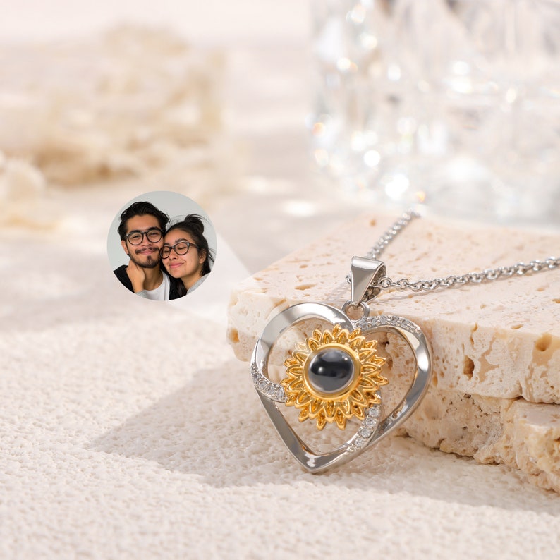 Eternal Sunflower Heart Necklace With Photo Inside