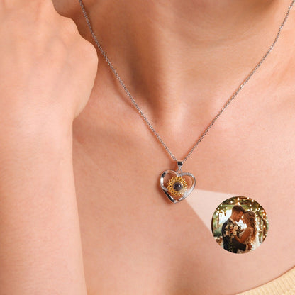 Eternal Sunflower Heart Necklace With Photo Inside