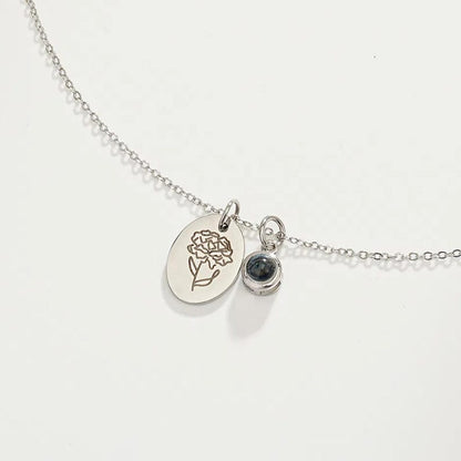 Birth Flower Charm Photo Necklace