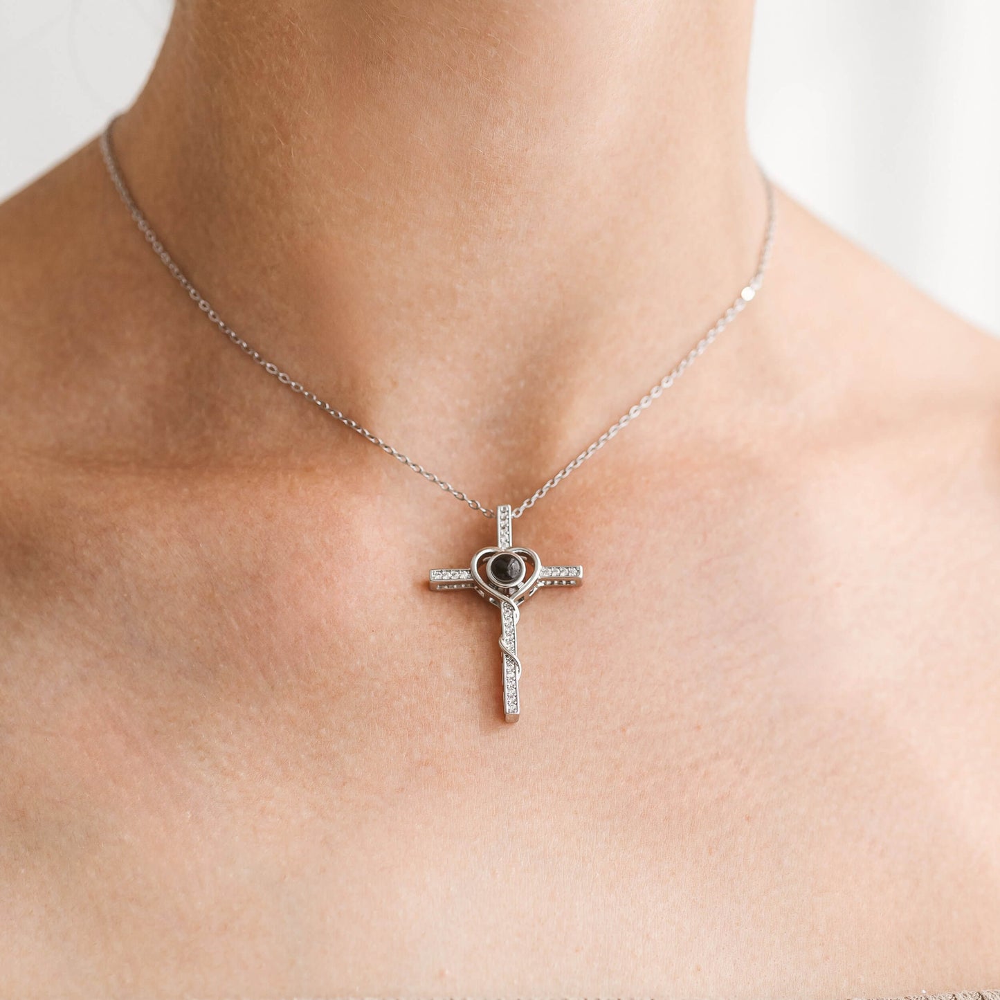 Loving Cross Necklace with Hidden Photo for Memorials