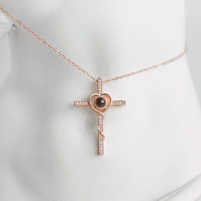 Loving Cross Necklace with Hidden Photo for Memorials