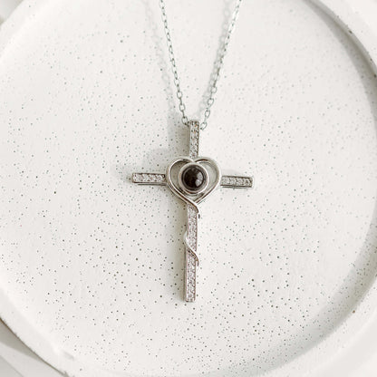 Loving Cross Necklace with Hidden Photo for Memorials