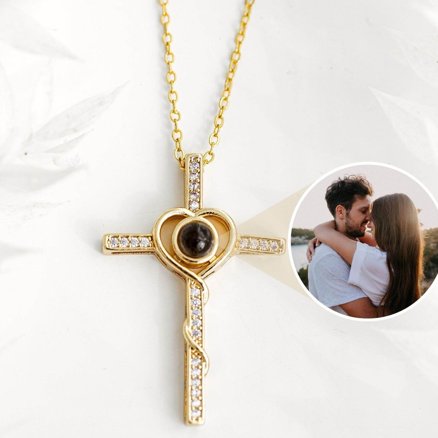 Loving Cross Necklace with Hidden Photo for Memorials