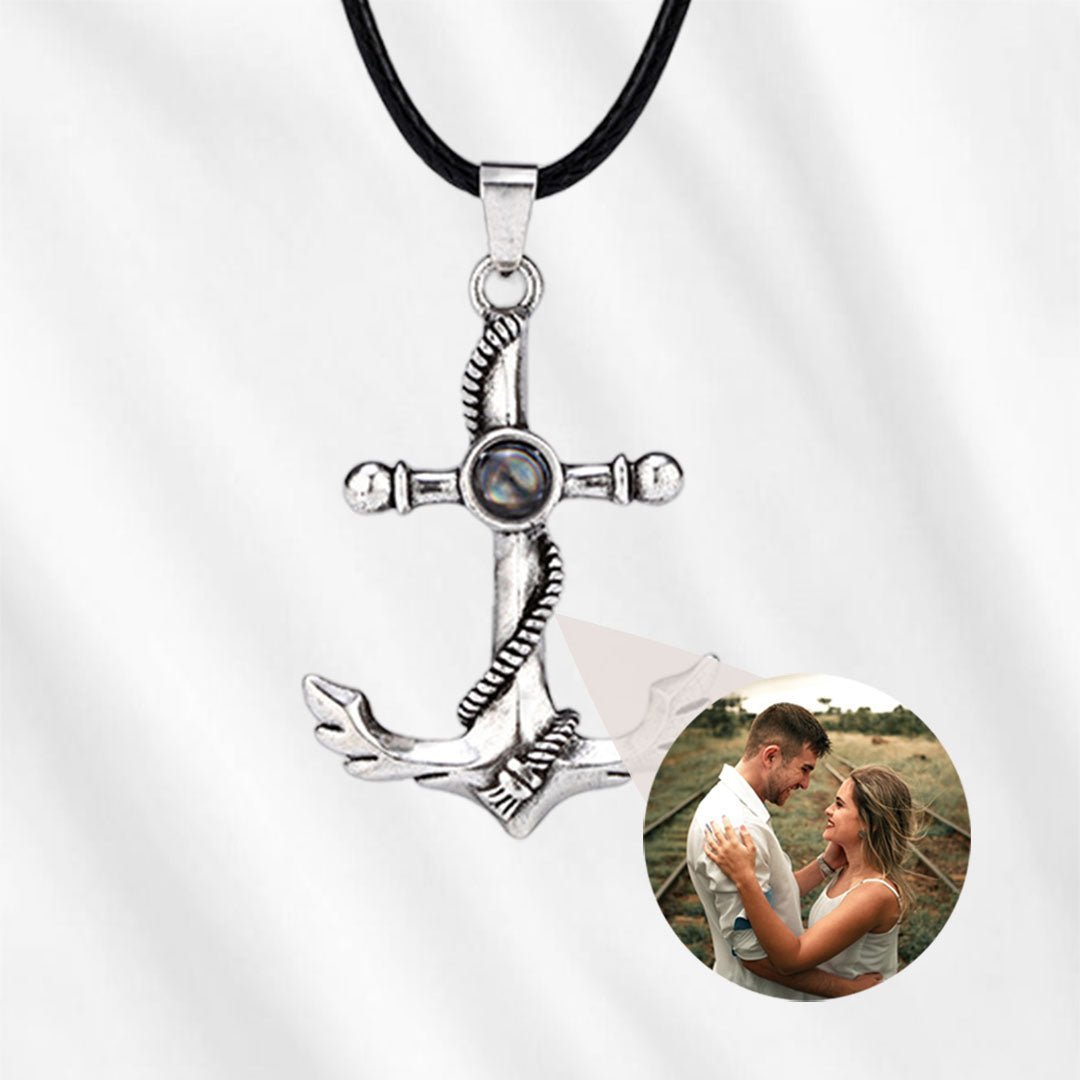 Anchor Pendant Necklace with Hidden Photo