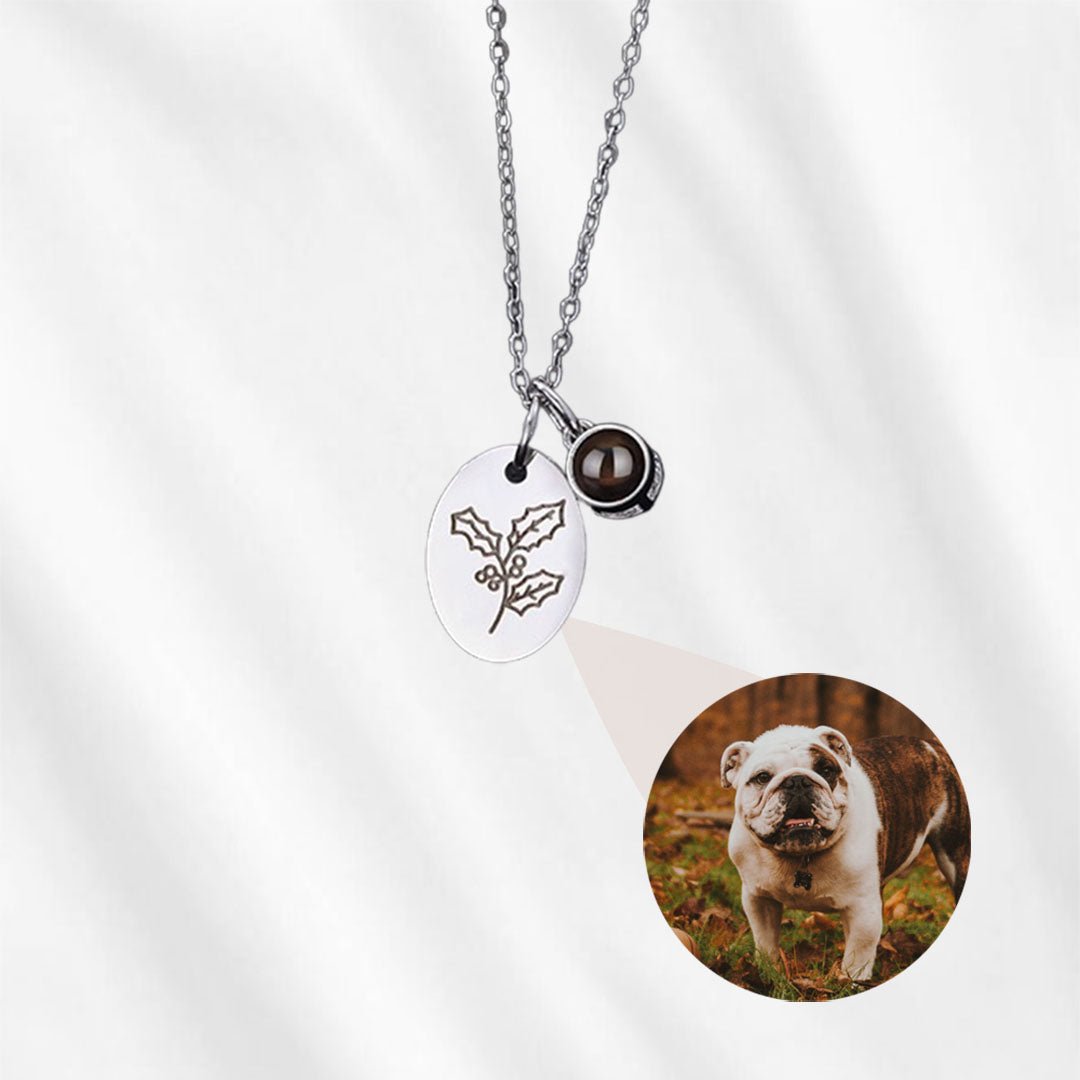 Birth Flower Charm Photo Necklace