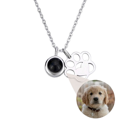 Photo Necklace with Dog and Cat Paw Charms