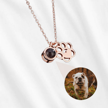 Photo Necklace with Dog and Cat Paw Charms